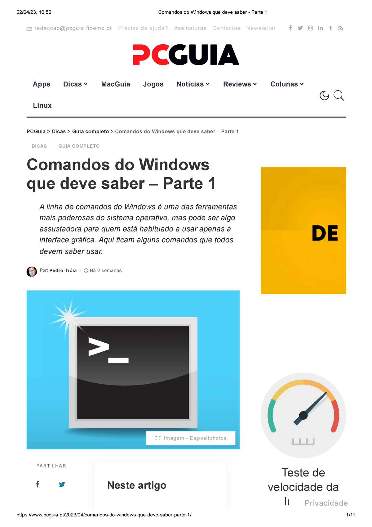 Comandos do Windows que deve saber - Parte 1