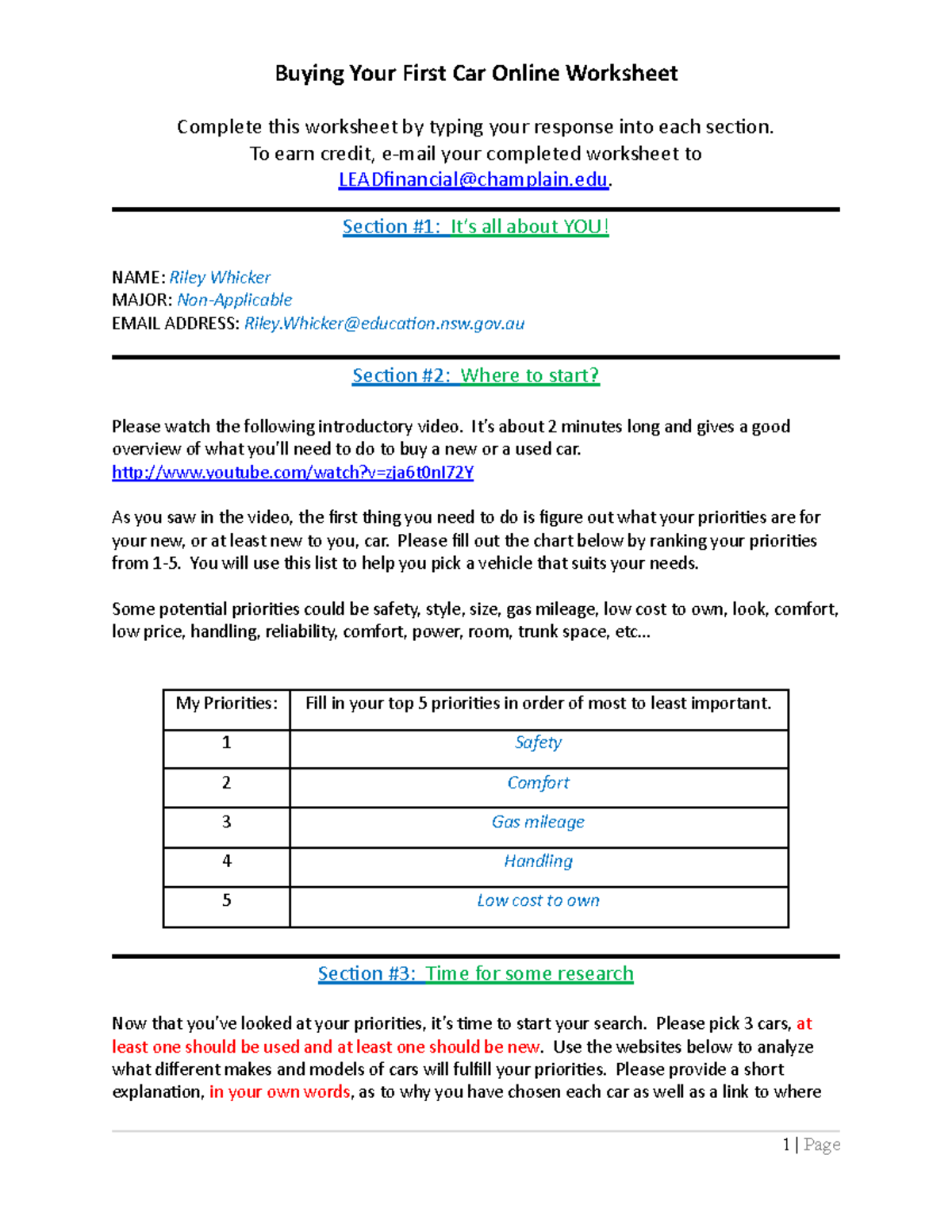 Financing Your Car Worksheet.docx - Google Docs - Complete this ...