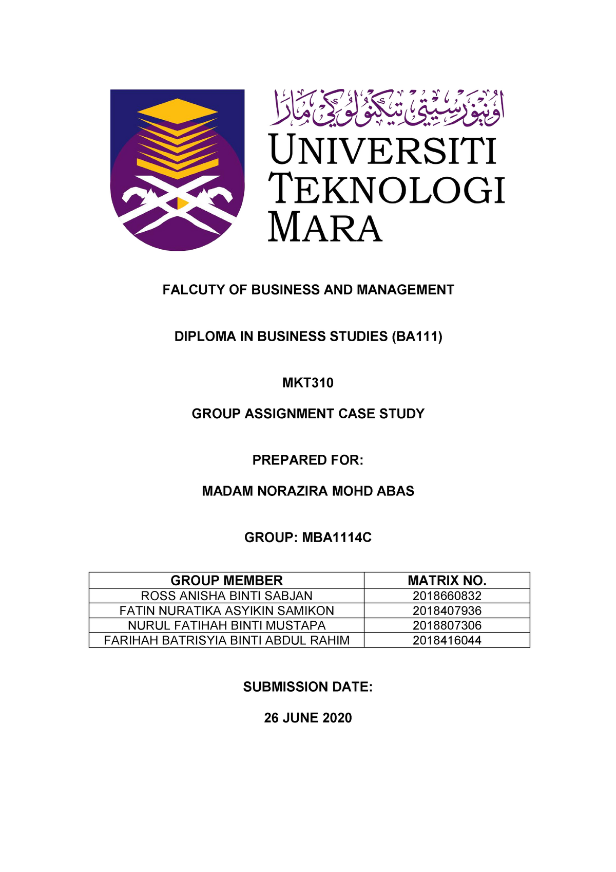 Assesment Pr - Assessment Pr - Falcuty Of Business And Management 