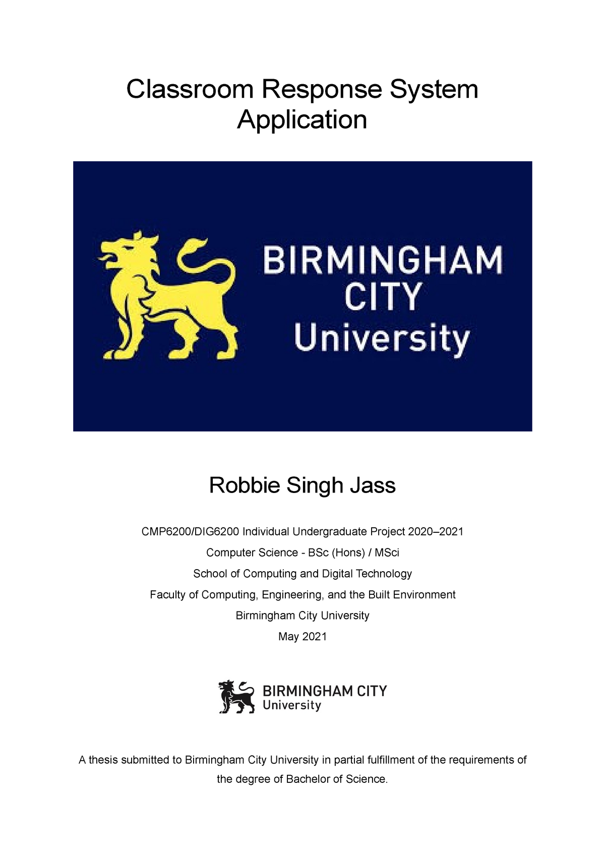 university of birmingham dissertation title page