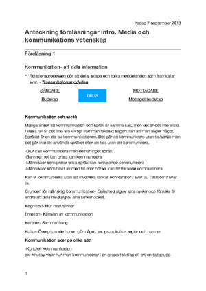 Introduktion Till Medie- Och Kommunikationsvetenskap - KAPITEL ETT ...