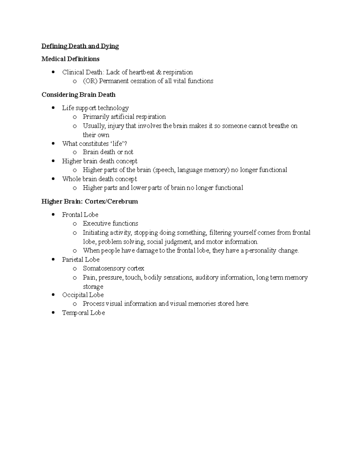 Lecture 3 Notes Defining Death and Dying Medical Definitions