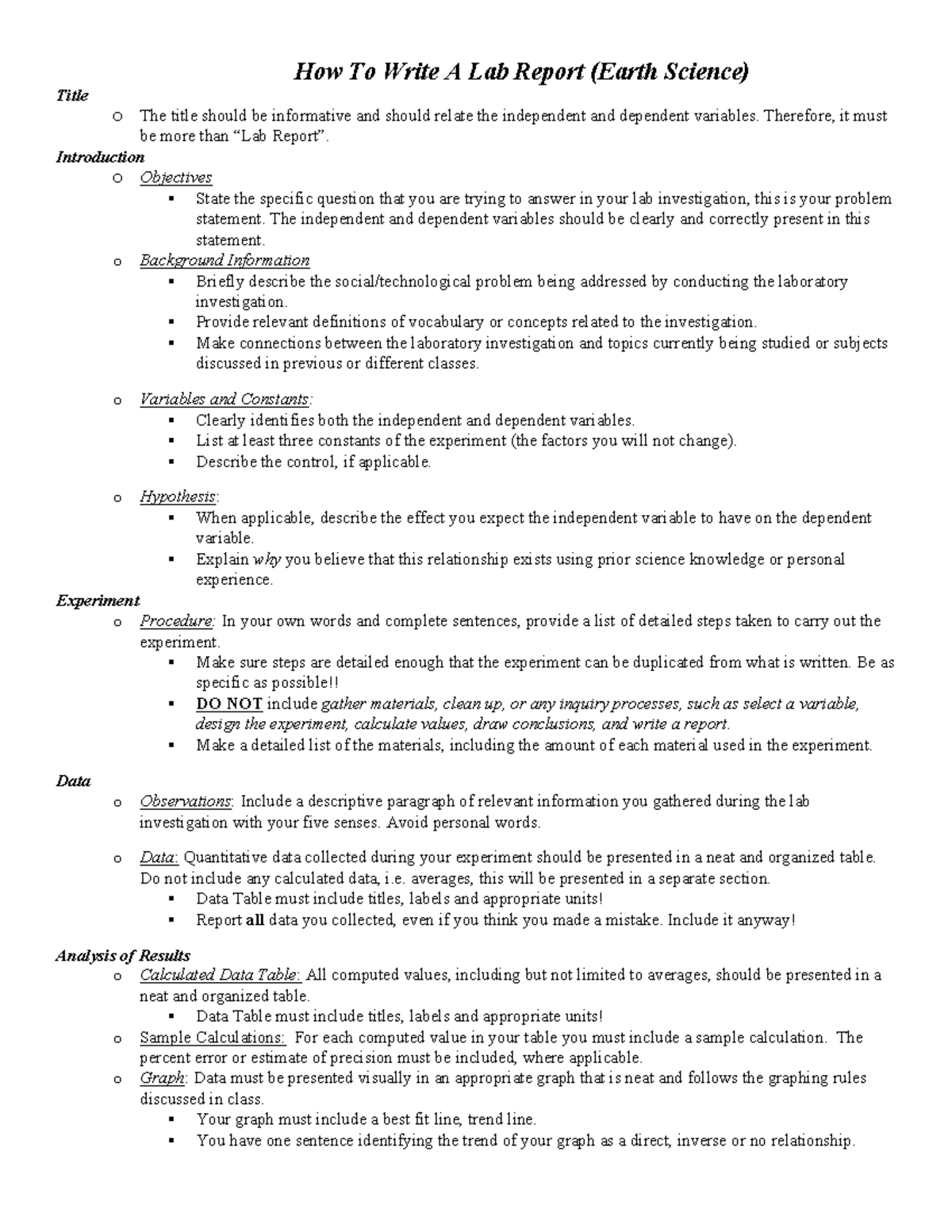 How To Write A Lab Report - Therefore, it must be more than “Lab Report ...