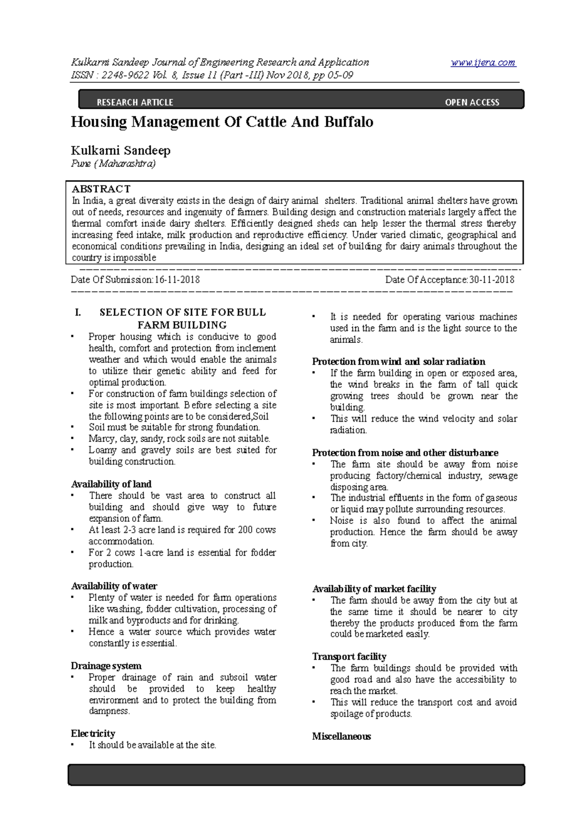 Housing Management Of Cattle And Buffalo Kulkarni Sandeep Journal of Engineering Research and