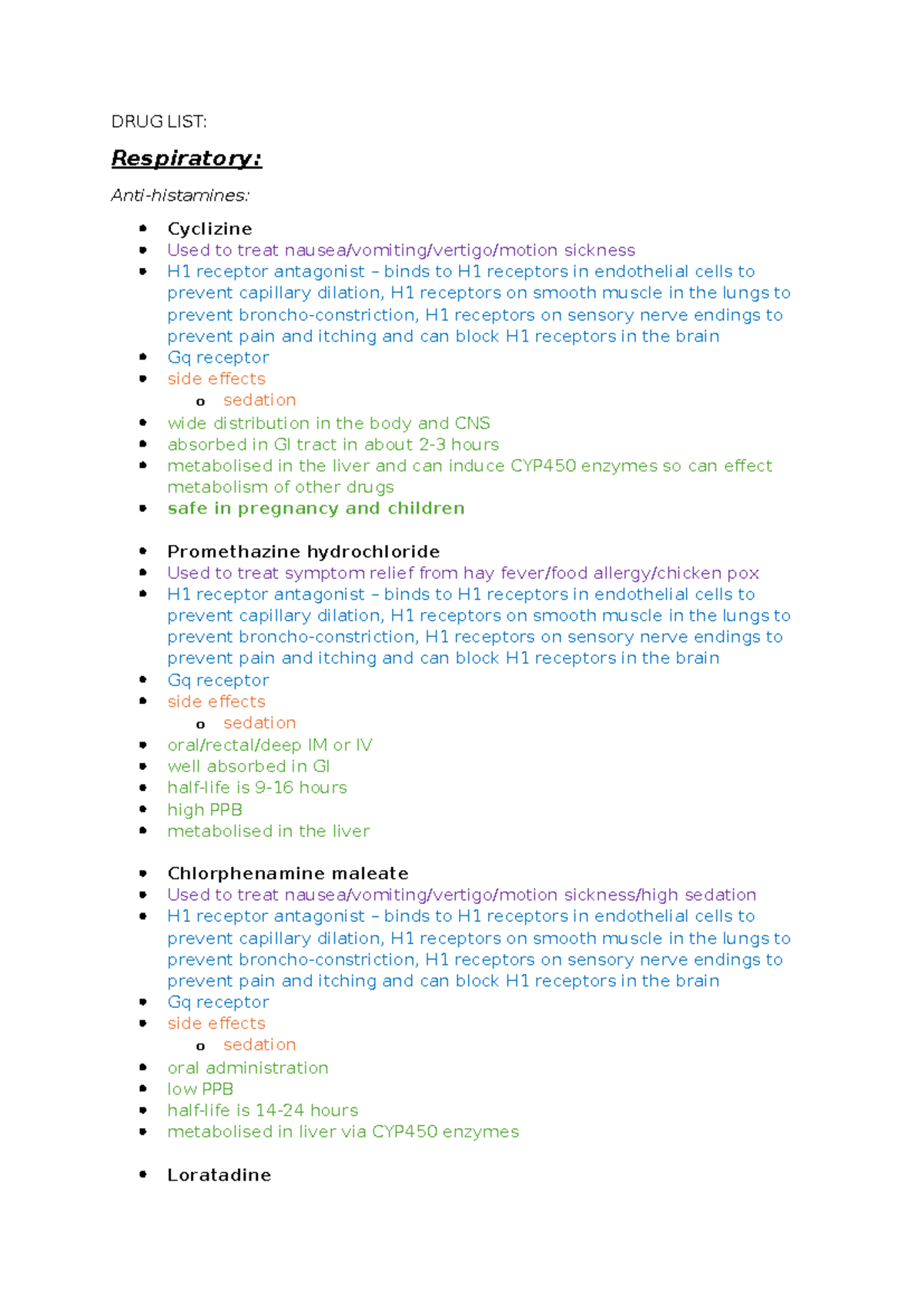 DRUG LIST - Drugs for 1st year - DRUG LIST: Respiratory: Anti ...