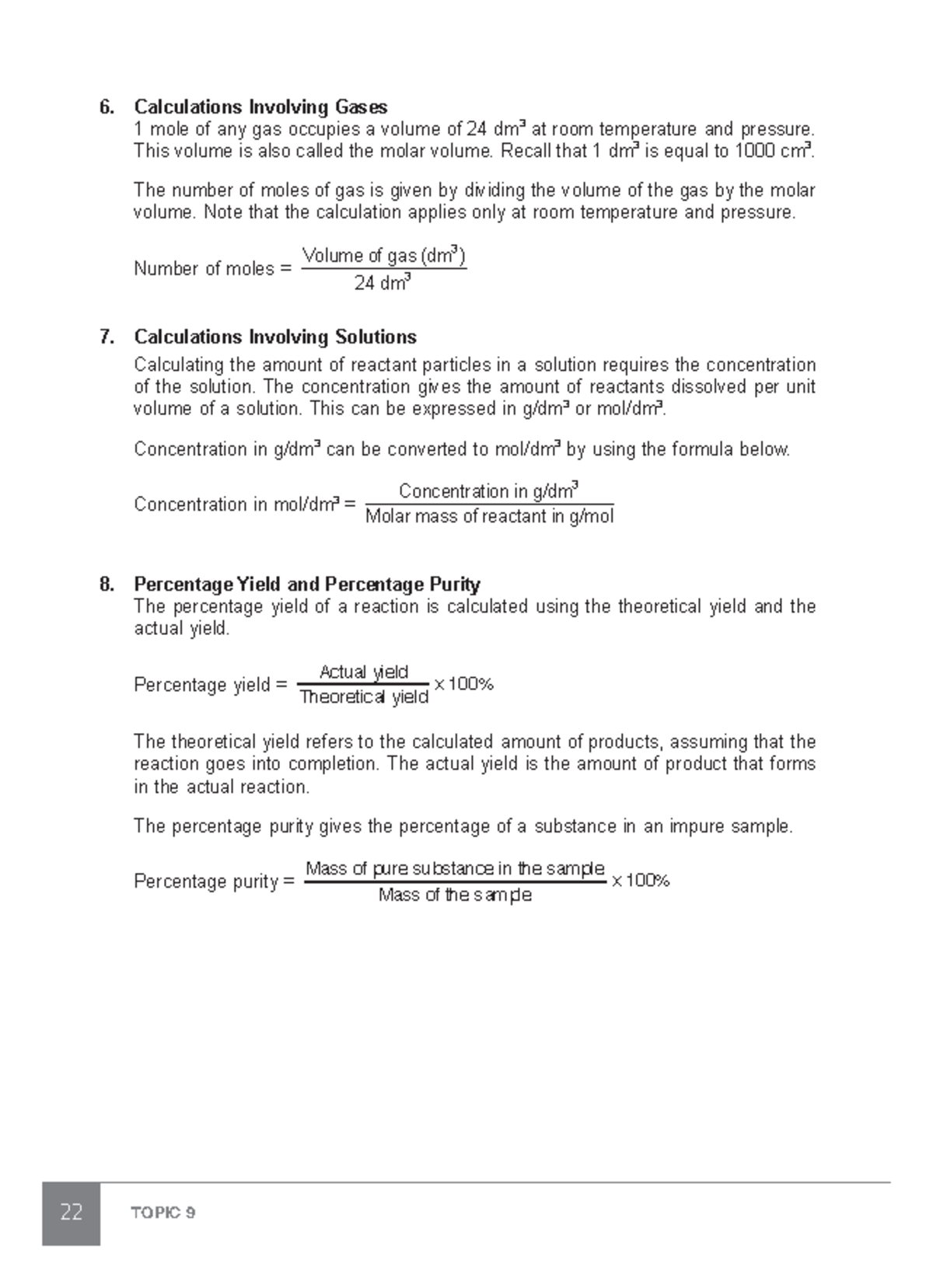 30 - hello - 22 TOPIC 9 Calculations Involving Gases 1 mole of any gas ...