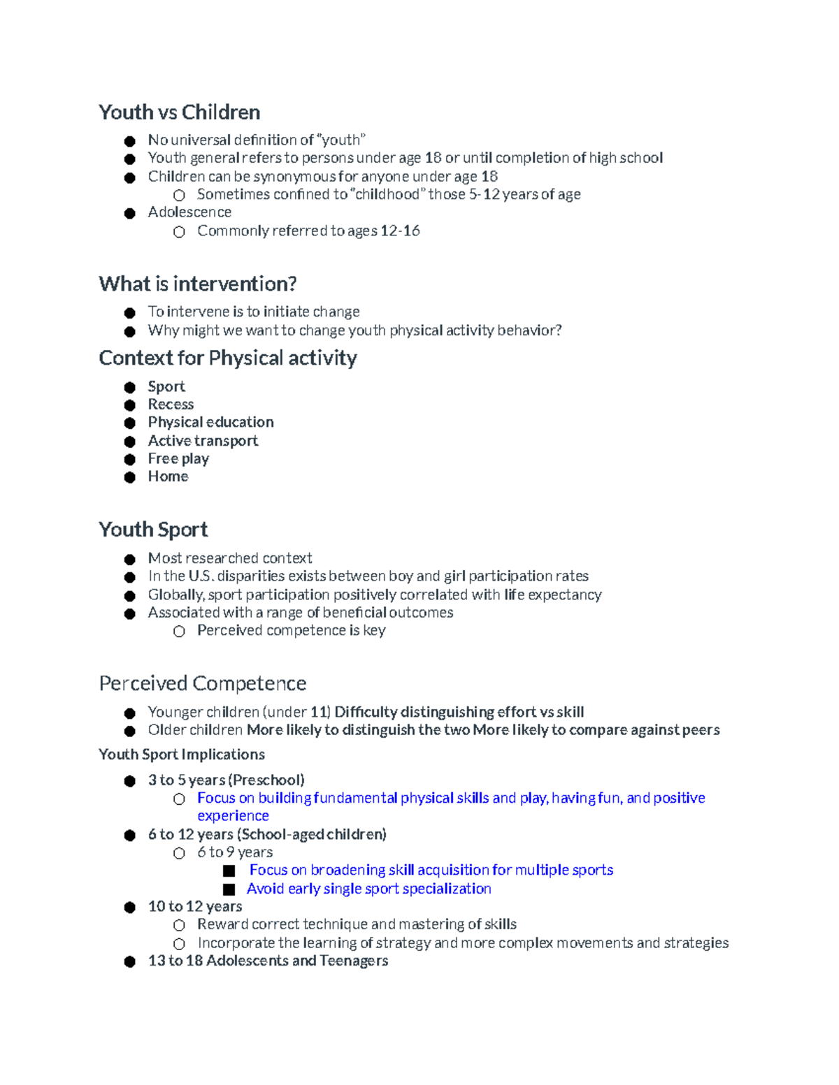 Youth activity and intervention Youth vs Children No universal