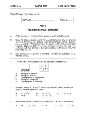 Chem1051AT - Practise material for students who are currently doing chemistry for the first