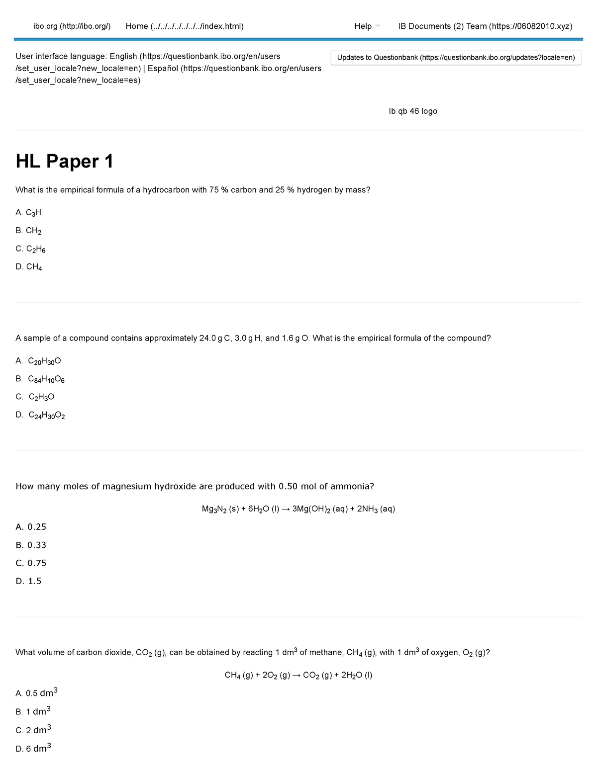 Chem HL T1 P1 Q 1 - Ib Past Paper - User Interface Language: English ...