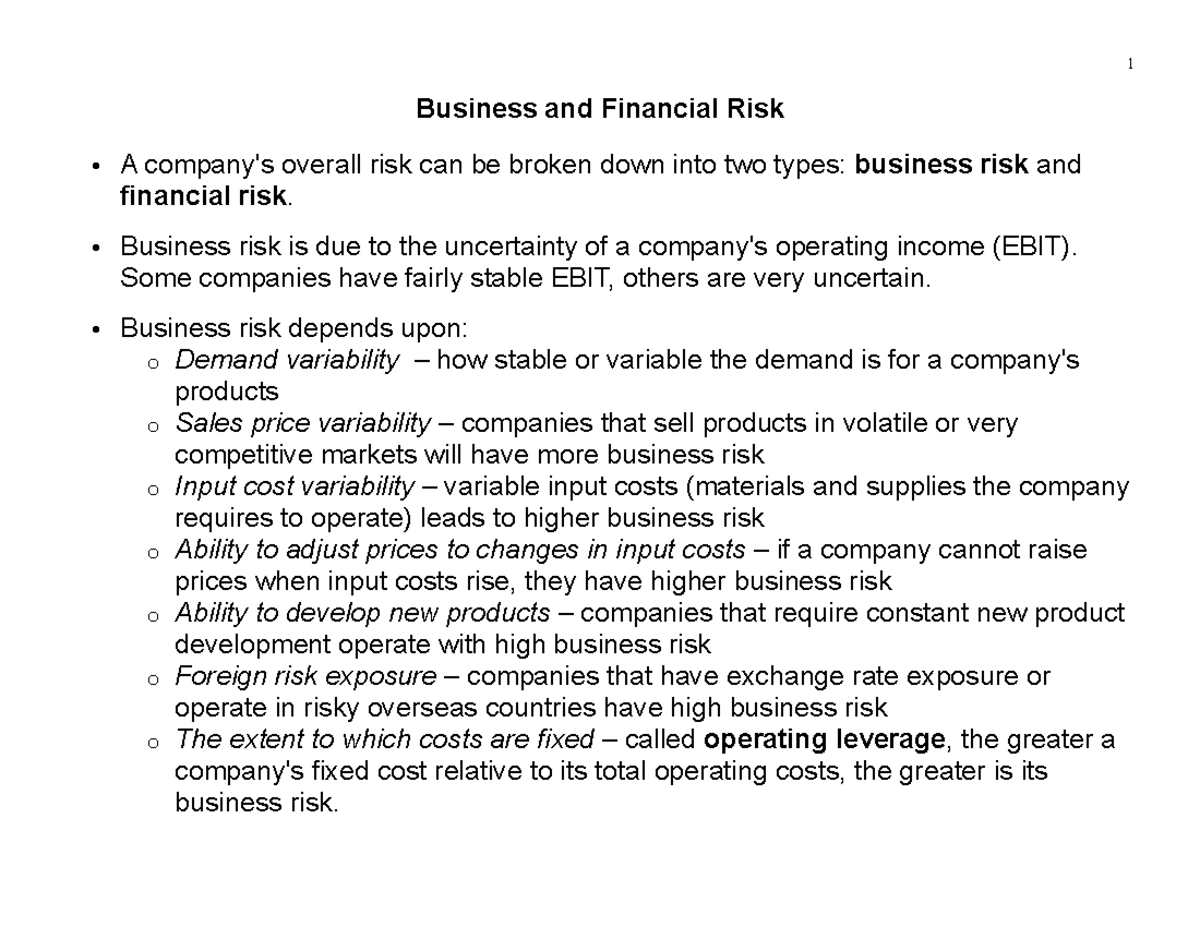 business-and-financial-risk-1-business-and-financial-risk-a-company-s