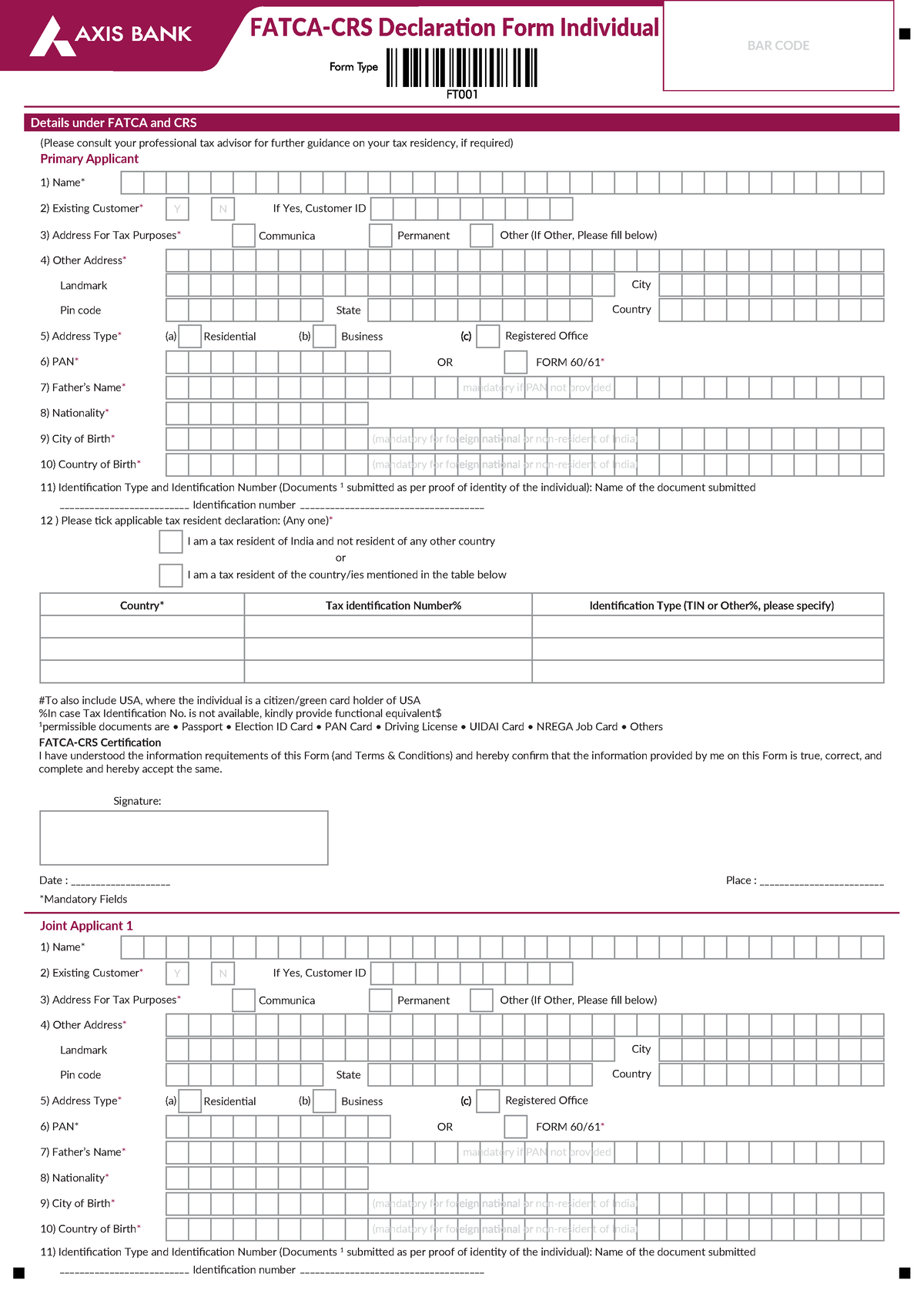 Fatca Crs Declaration Form (individual) - FATCA-CRS Declaration Form ...