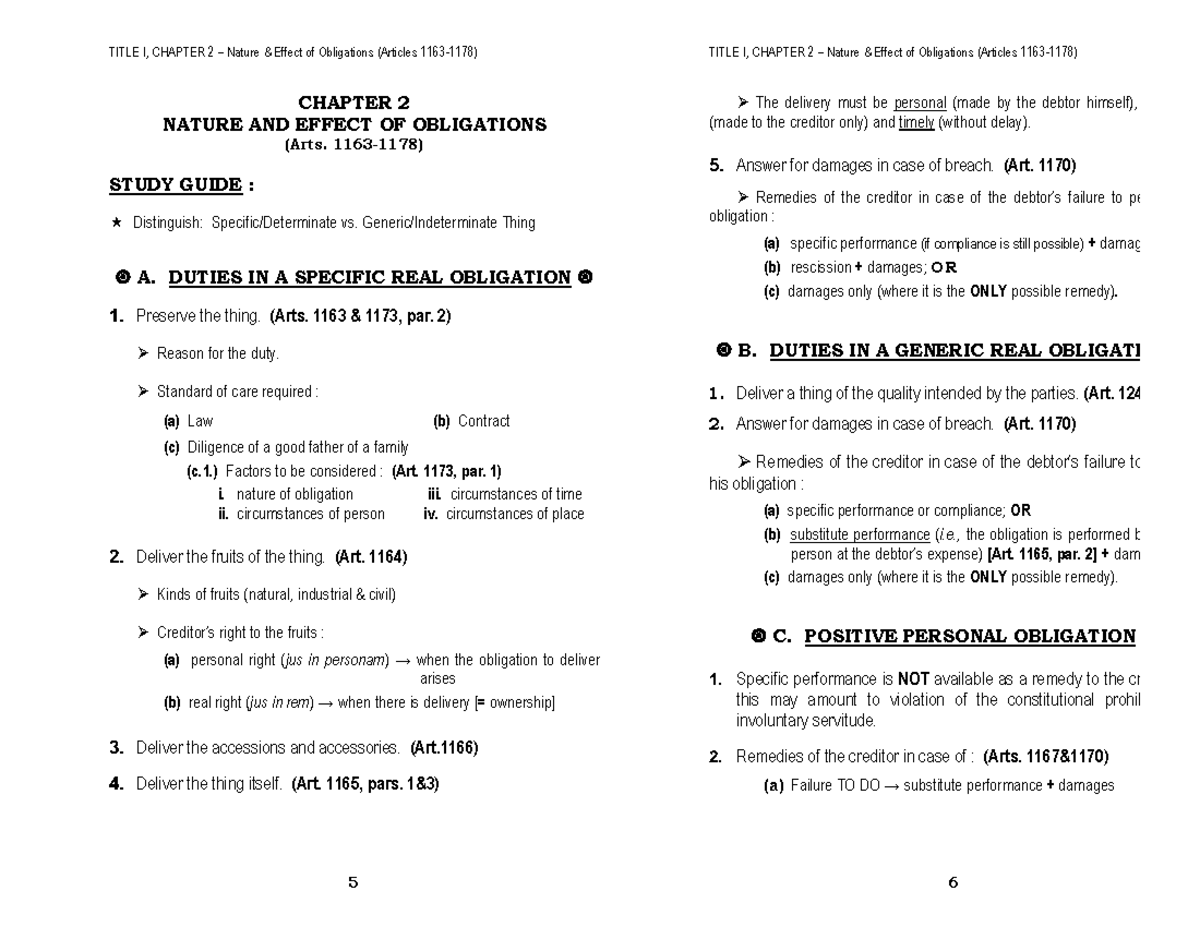 Obligations And Contracts Chapter 2 Summary Notes - CHAPTER 2 NATURE ...