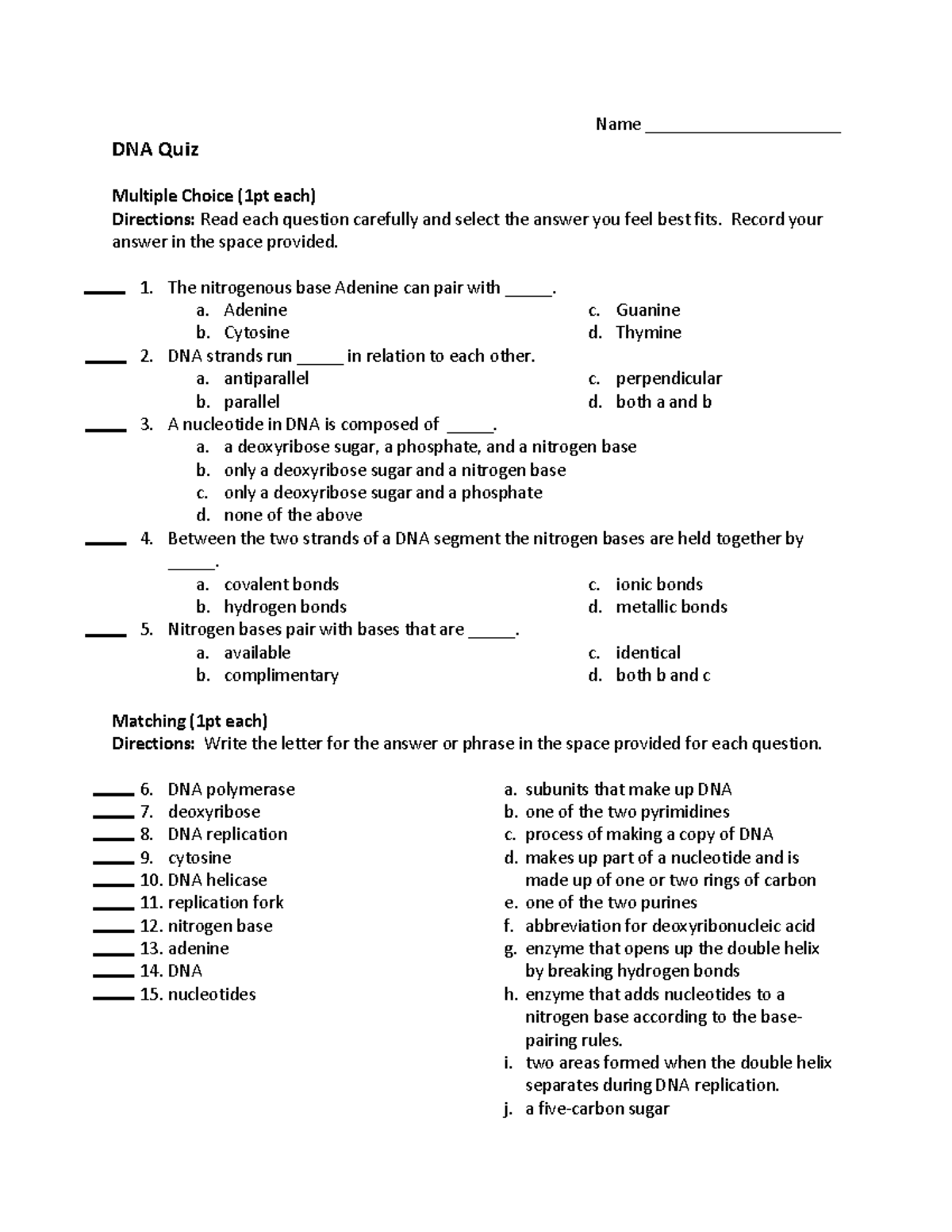 More DNA replication practice material with Answer Key - Name ...