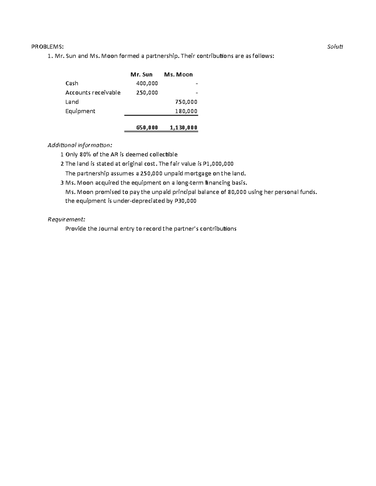 Partnership formation 12 pdf free PROBLEMS Solutio 1. Mr. Sun and Ms. Moon formed a