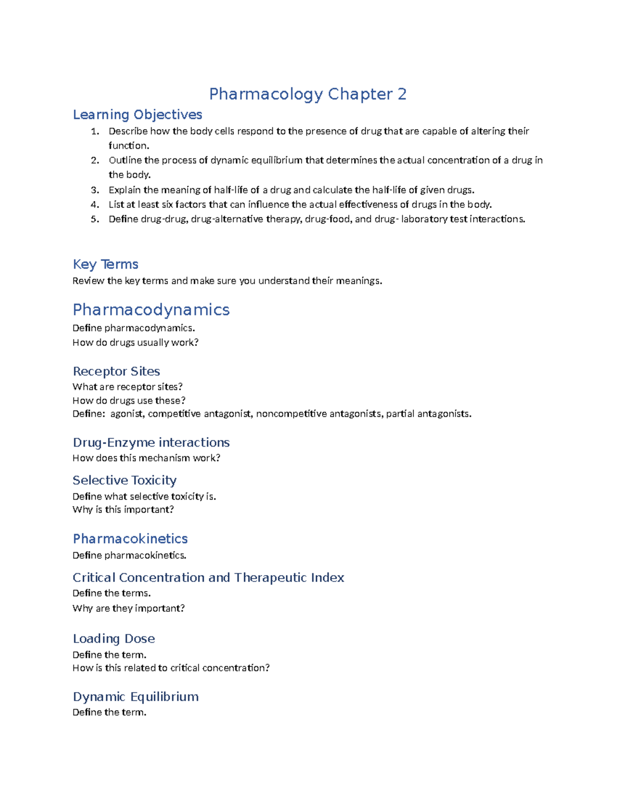 NRSG 1360 Pharmacology Chapter 2 Review - Pharmacology Chapter 2 ...