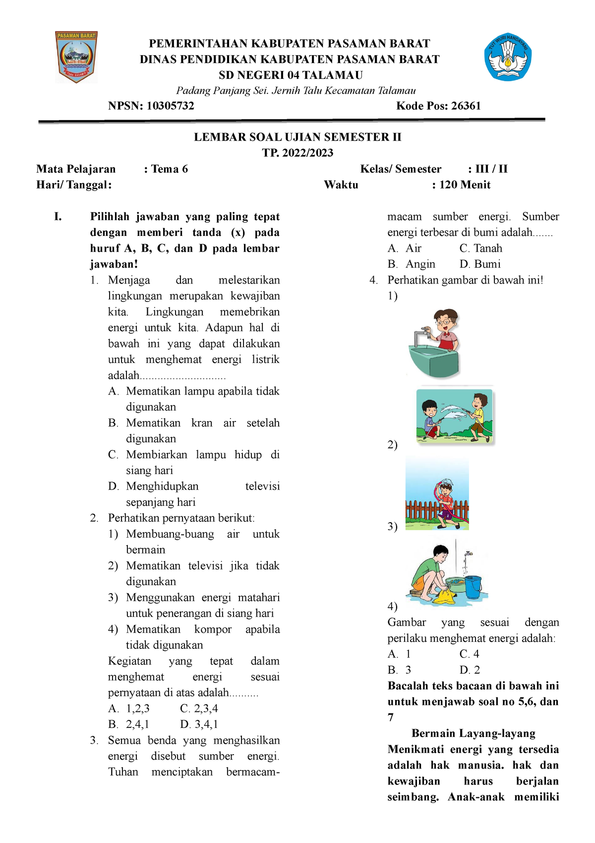 SOAL UAS TEMA 6 TP 2022-2023 - PEMERINTAHAN KABUPATEN PASAMAN BARAT ...