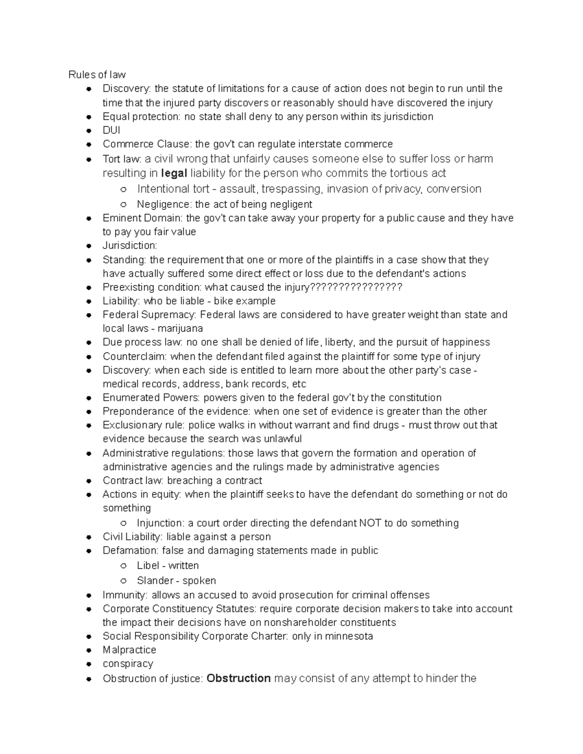 Midterm 1 Rules of Law Rules of law Discovery the statute of