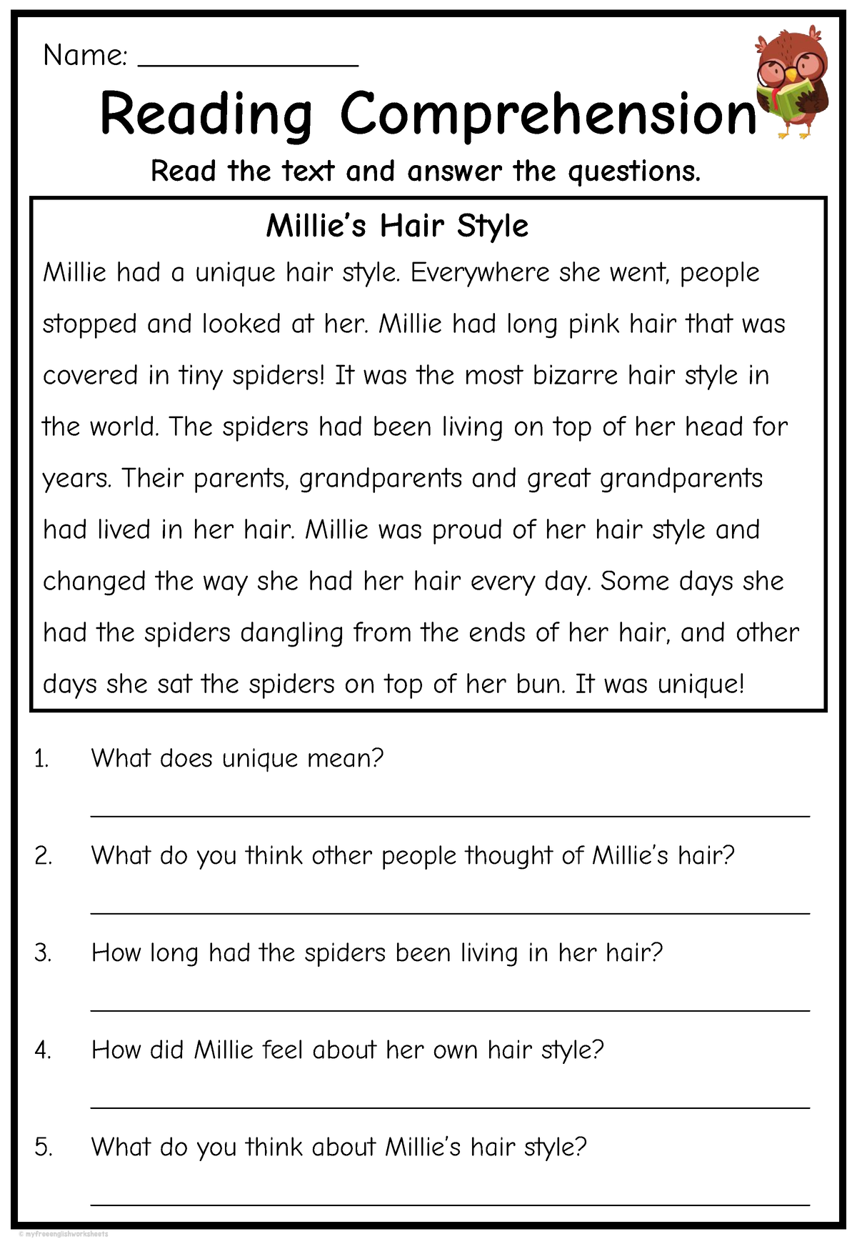 Reading Comprehension Grade 2 Milles Hair Style - Reading Comprehension Read  the text and answer the - Studocu
