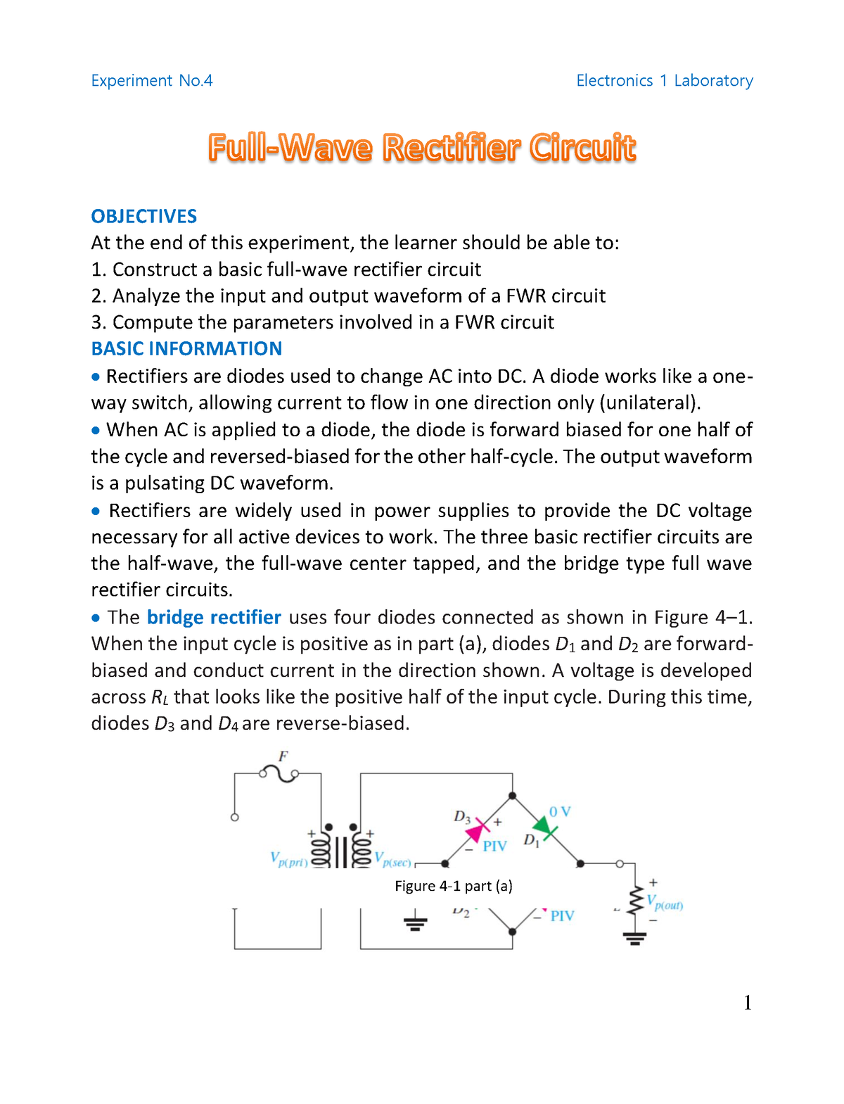 conclusion of full wave bridge rectifier experiment