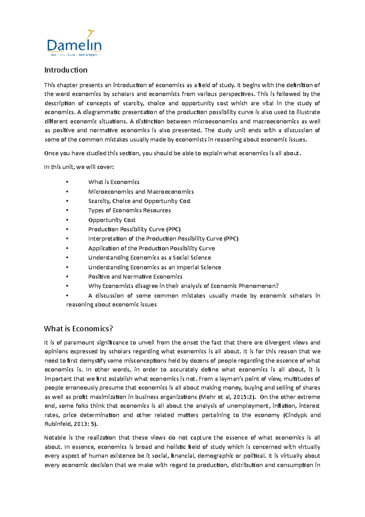 Week 1 eco1 word notes cn - Introduction This chapter presents an ...