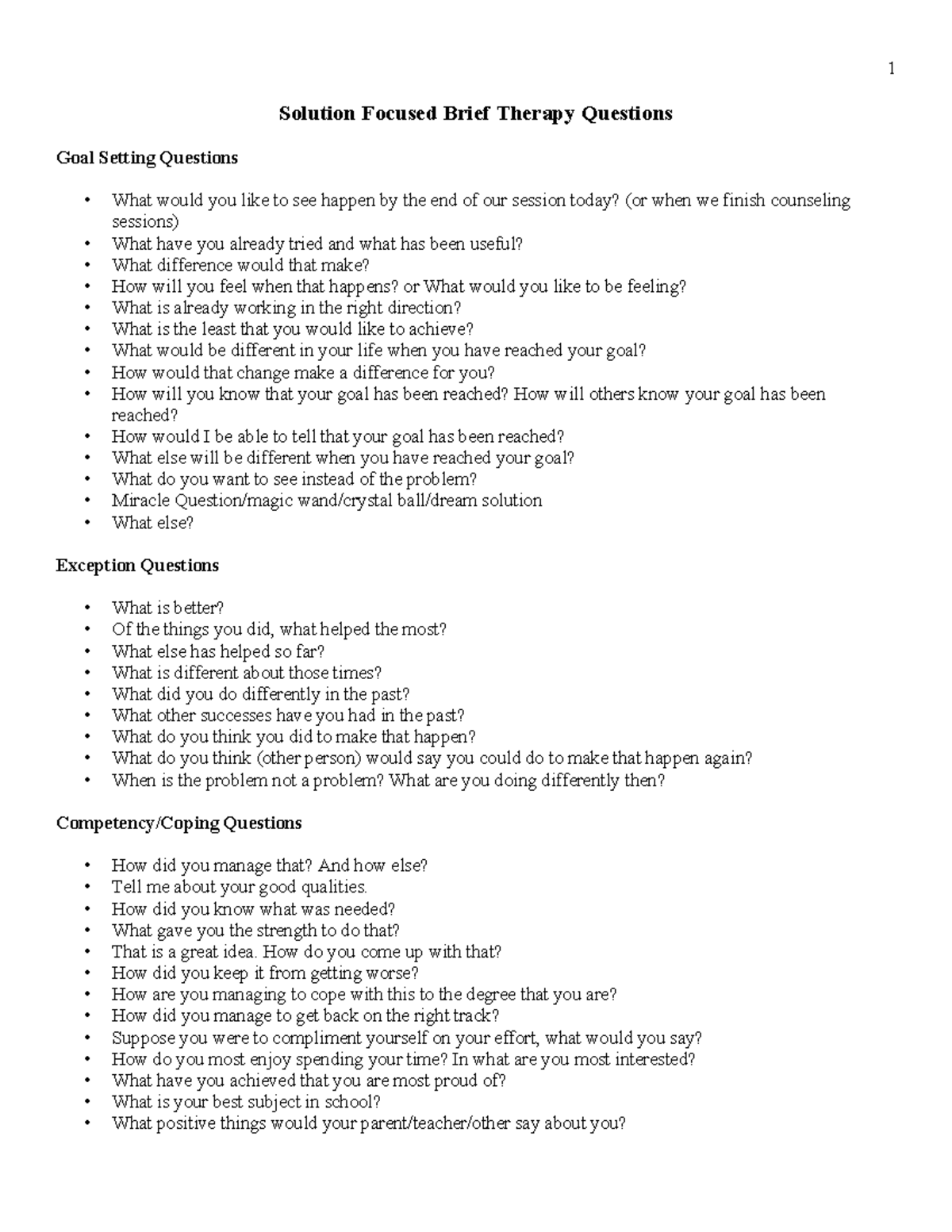 Solution Focused Brief Therapy Questions How Did You Know What Was