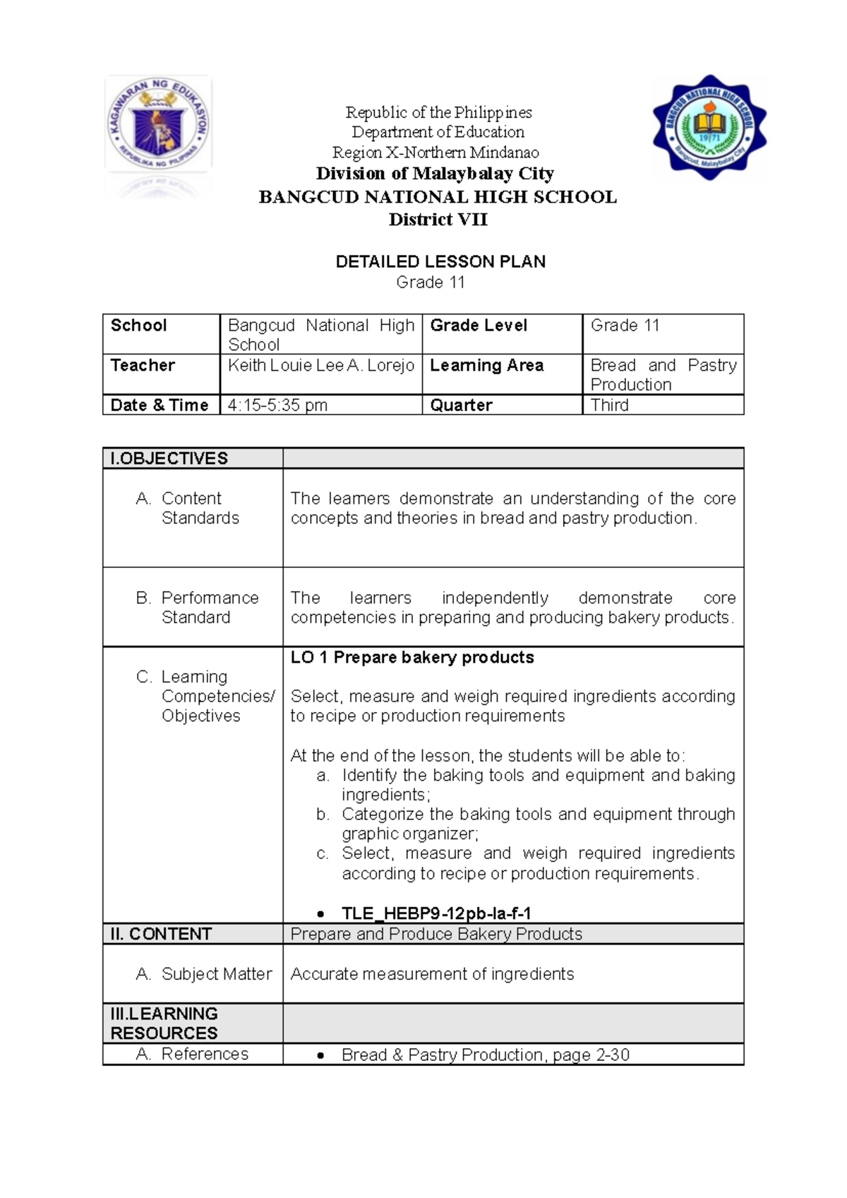 DLP1 - Lesson Plan - Republic of the Philippines Department of ...
