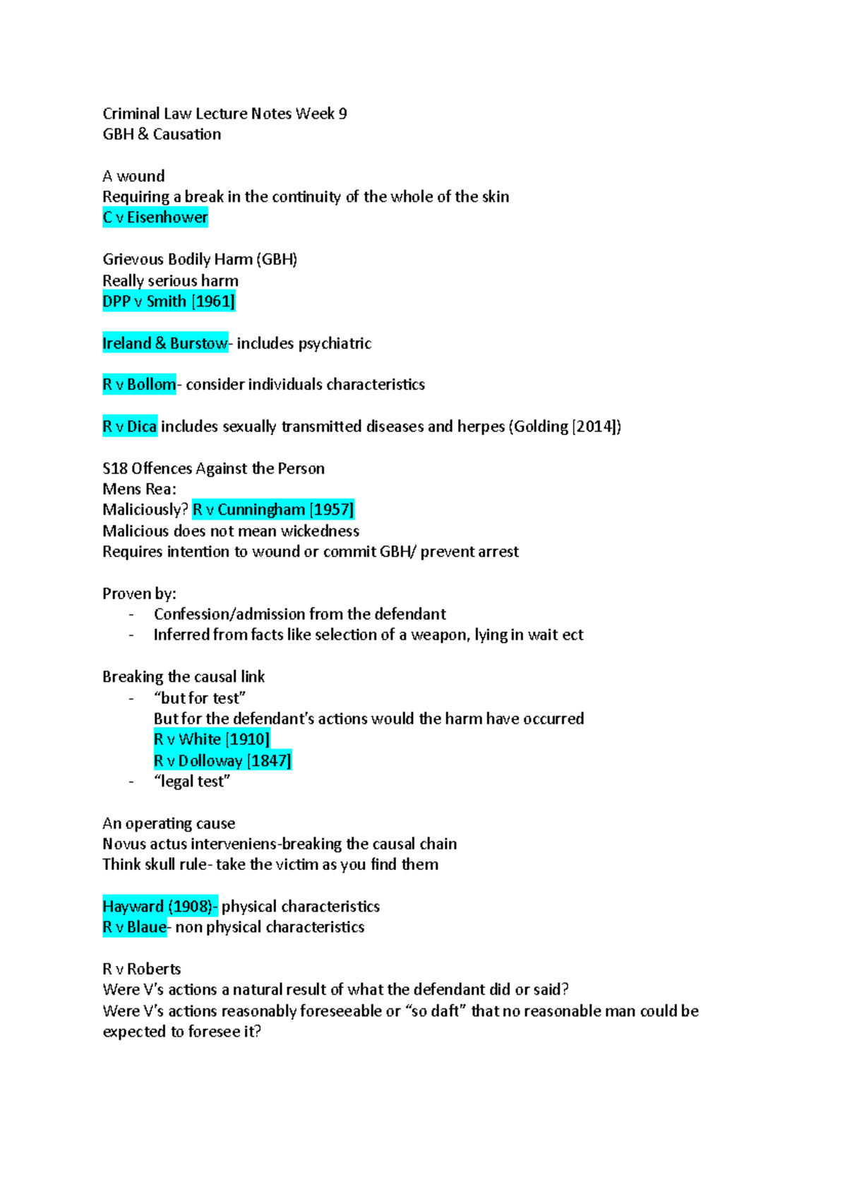 Criminal Law Lecture Notes Week 9 - Studocu