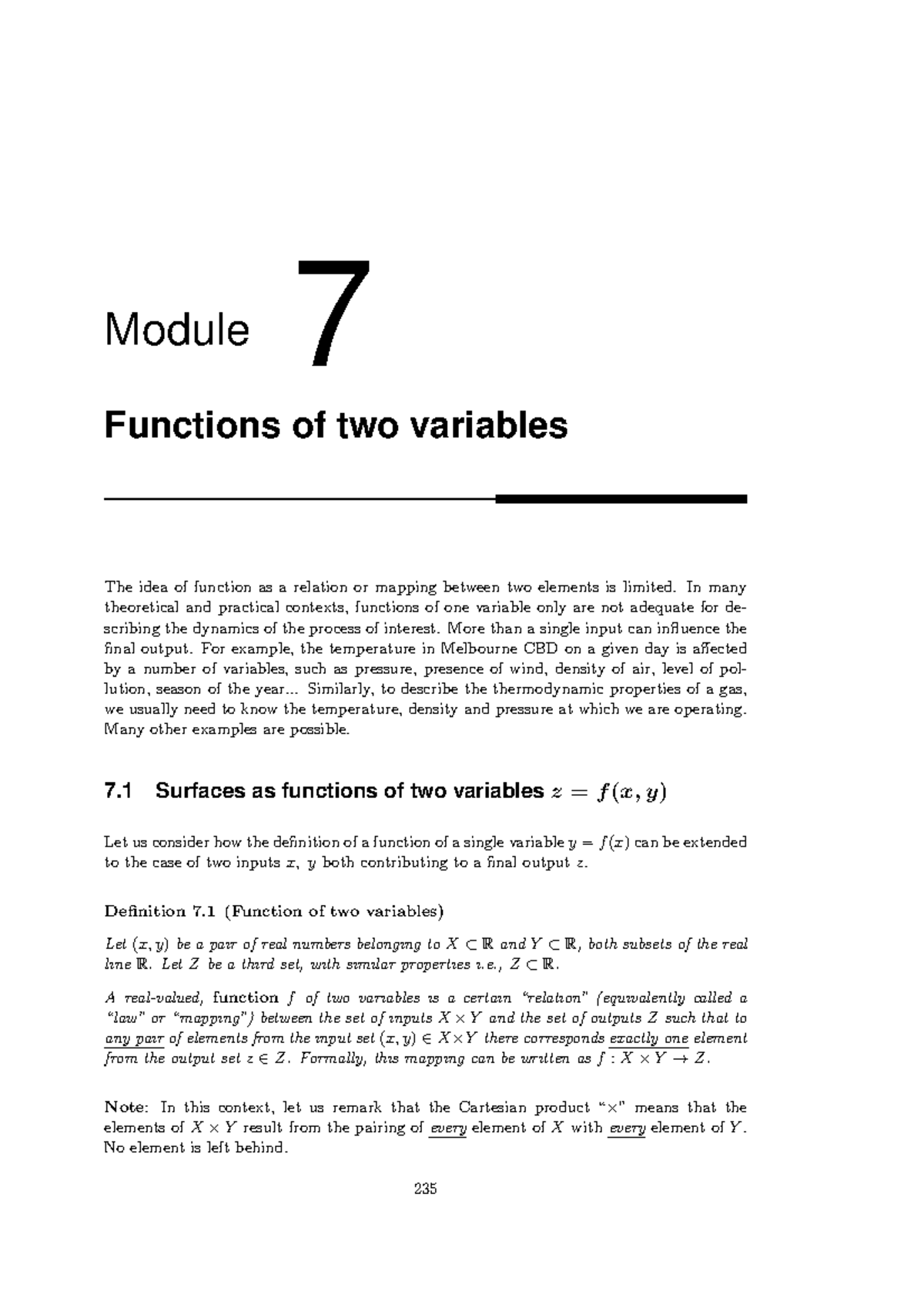 MTH10012 Calculus 2019 Module 7 - Module 7 Functions of two variables ...