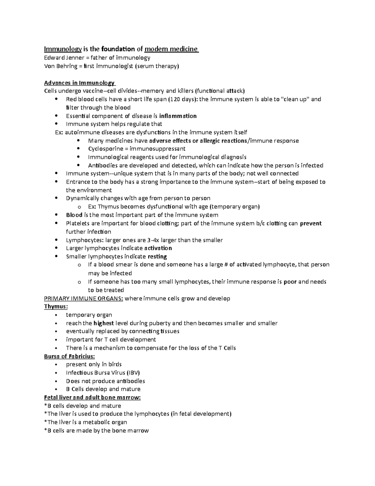 Immunology Exam 1 Study Guide Jen - Immunology is the foundation of ...