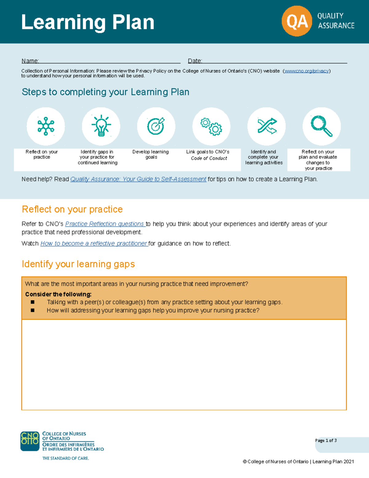Learning plan template - Page 1 of 3 Learning Plan Name: Date ...
