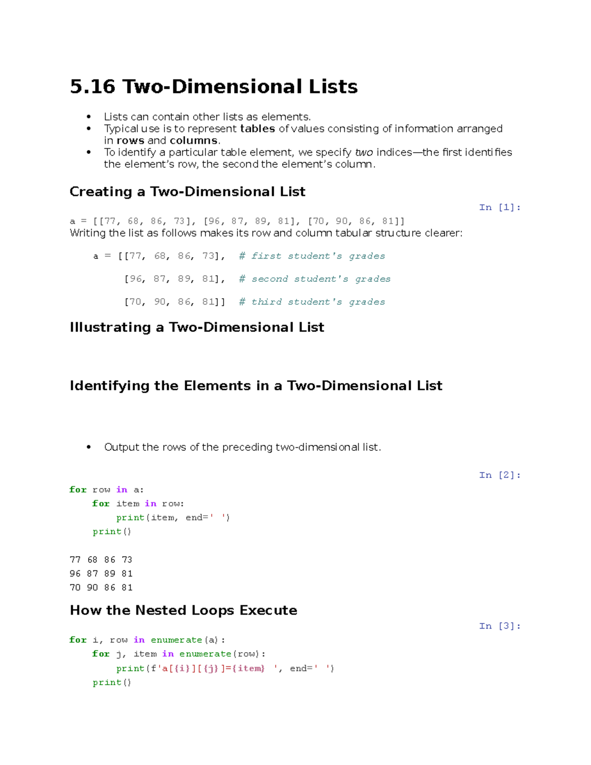 Cosc Notes 2023 - 5 Two-Dimensional Lists Lists can contain other lists ...