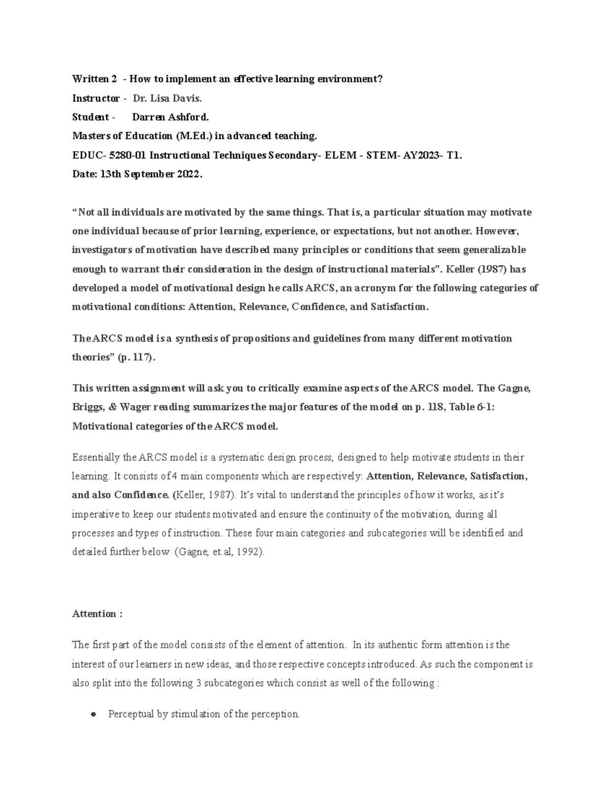 Written 2 - How to implement an effective learning environment ...