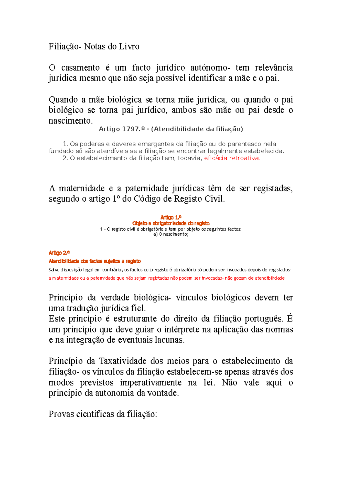 Filiação Teórica Filiação Direito da Família - Filiação- Notas do Livro ...