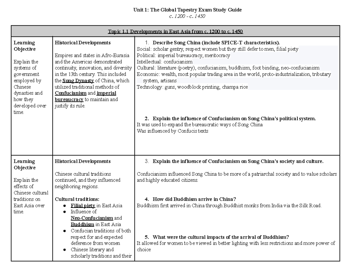 Copy Of AP World History Unit 1 Study Guide - Unit 1: The Global ...