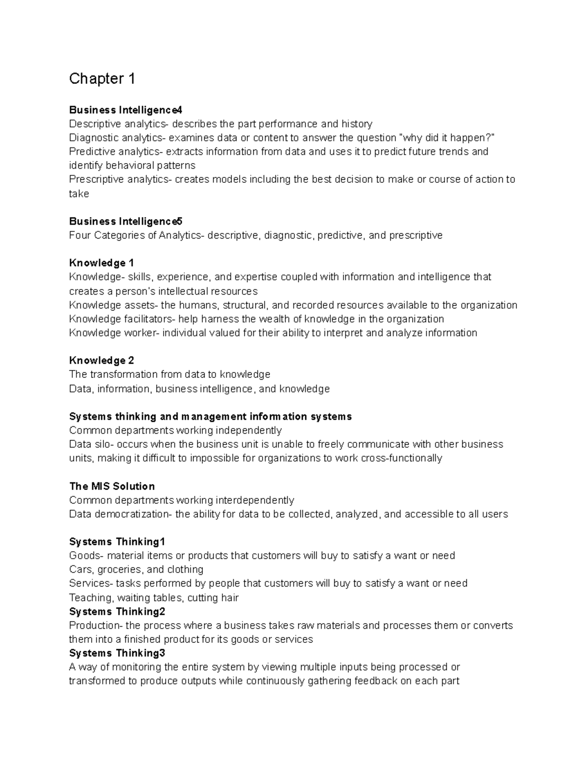 Chapter 1 - Chapter 1 Business Intelligence Descriptive analytics ...