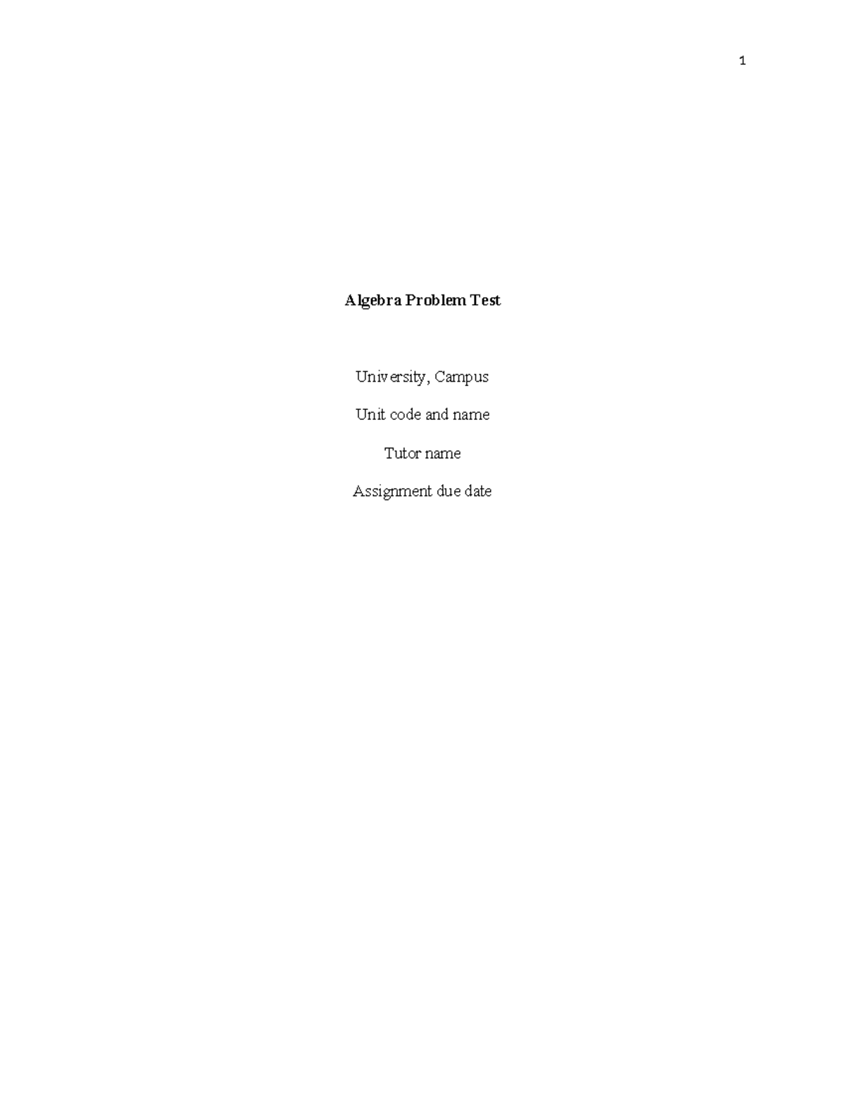 Algebra Problem Test - A practice assignment for practicing and ...