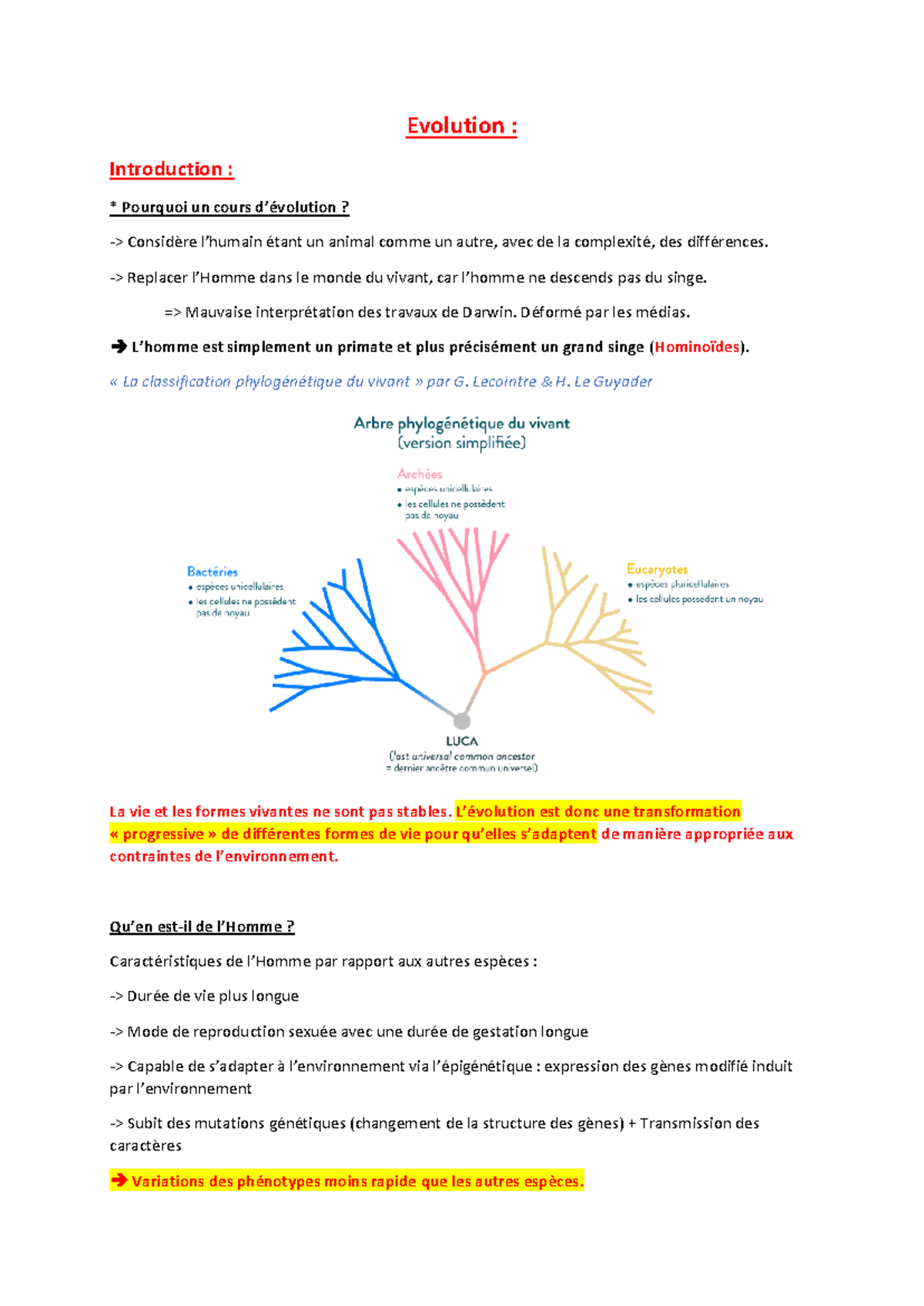 Evolution complet - Evolution : Introduction : Pourquoi un cours d ...