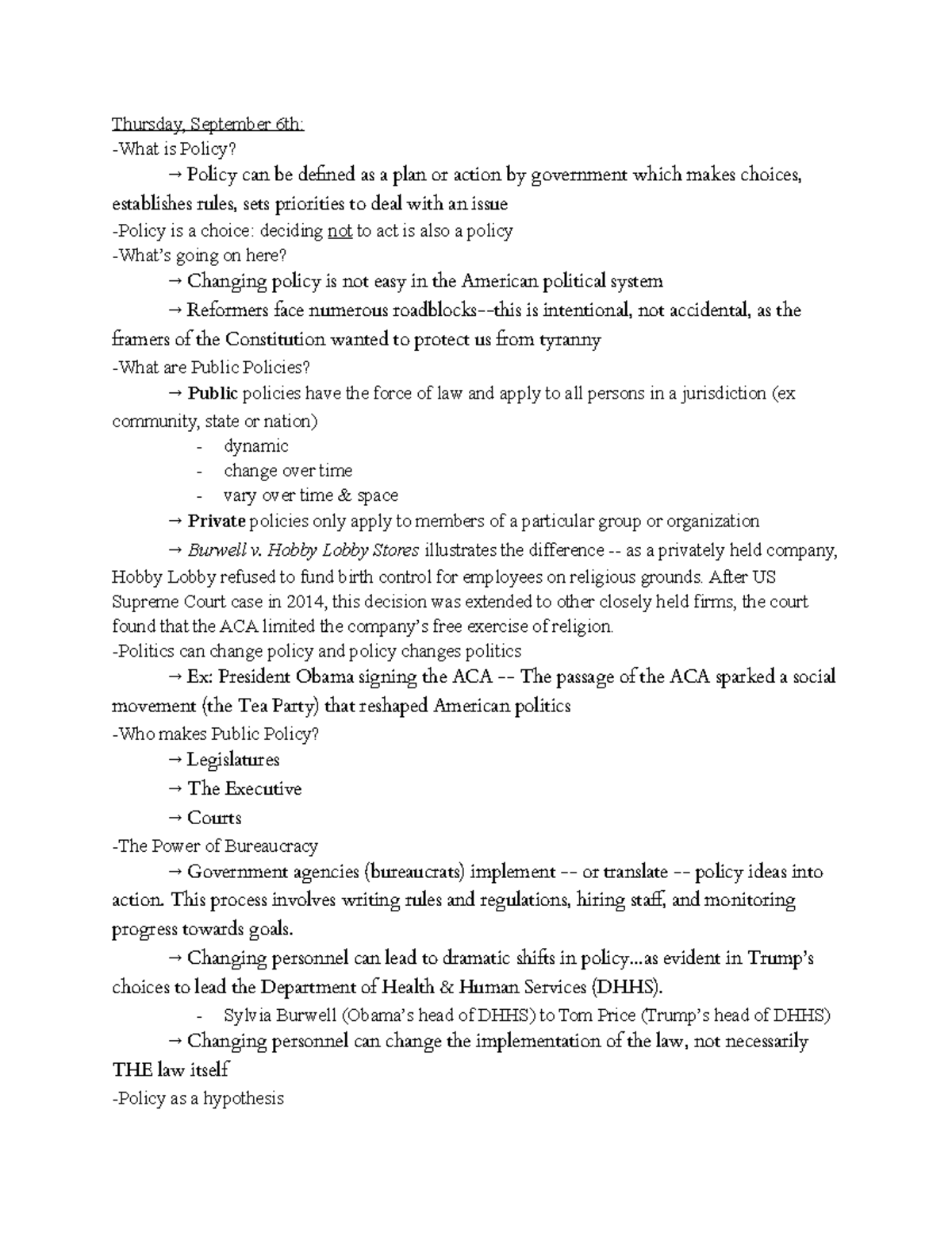Intro to Public Policy Notes Part 1 - Thursday, September 6th: -What is ...