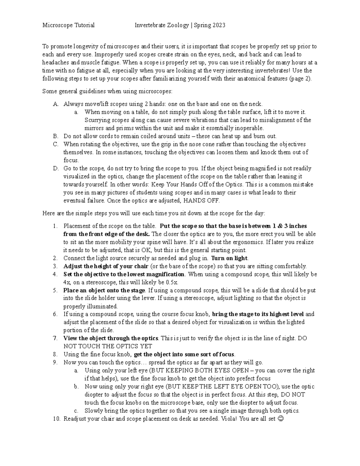 Scope Tutorial Microscope Tutorial Invertebrate Zoology Spring 2023