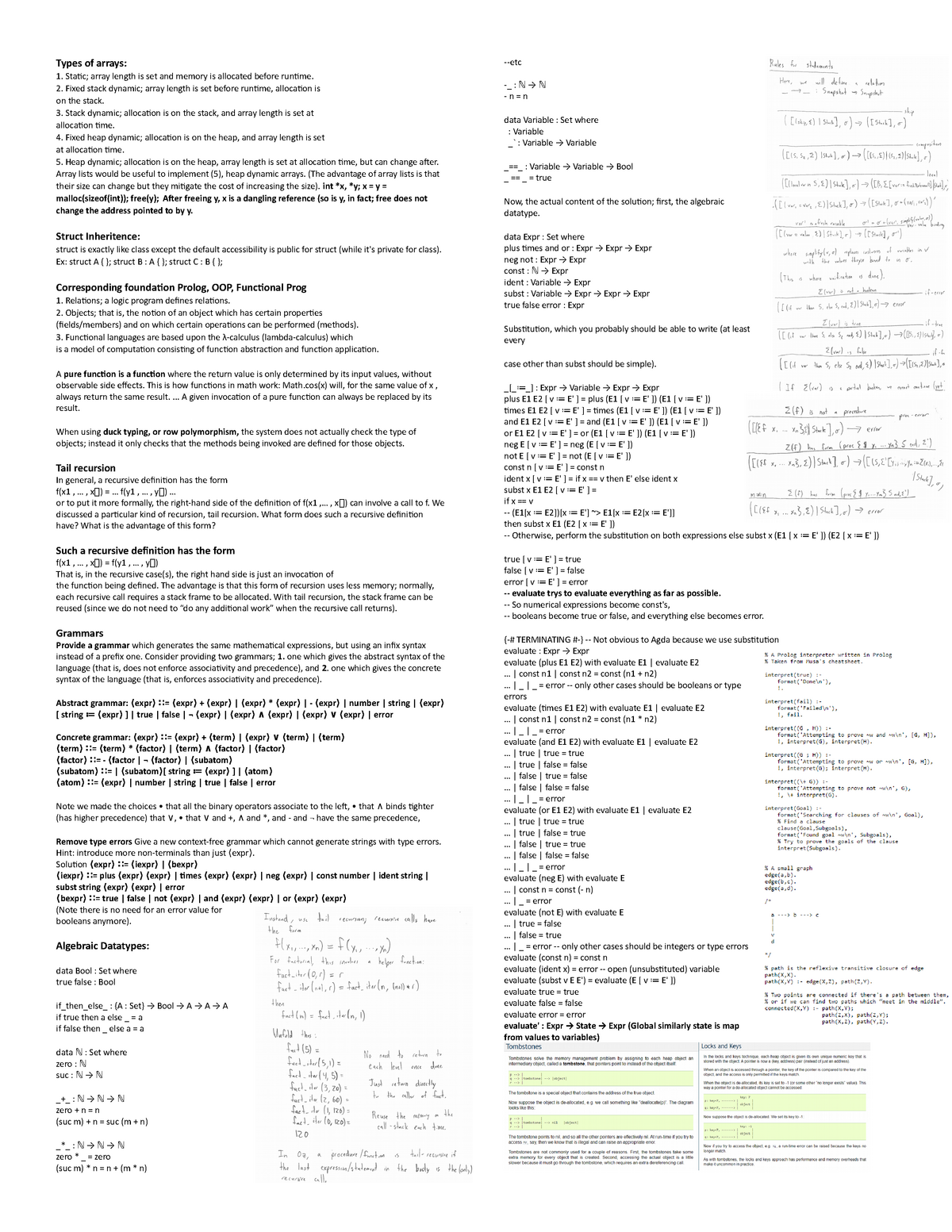 Cheat Sheet 3 - Types of arrays: Static; array length is set and memory ...