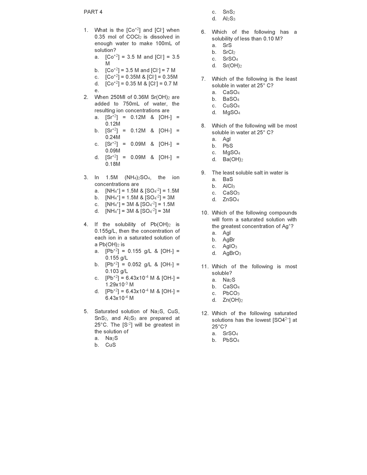 Part 4 chem tech reviewer - PART 4 What is the [Co+2] and [Cl-] when 0 ...