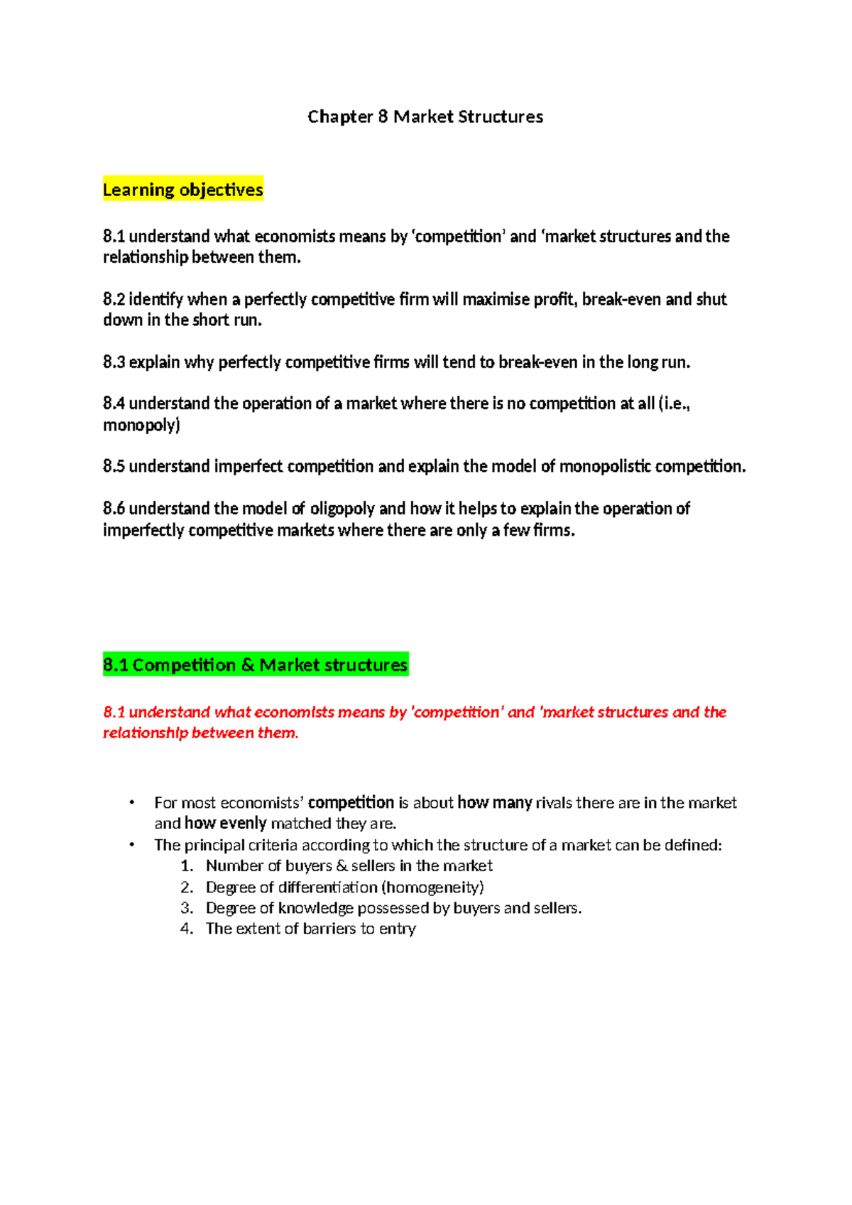 Chapter 8 Market Structures - Chapter 8 Market Structures Learning ...