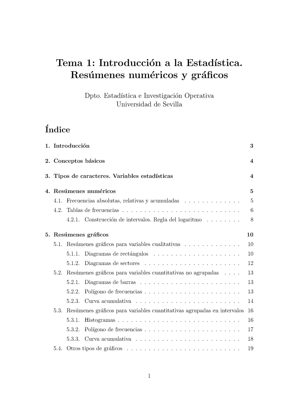 Tema1 - Apuntes 1 - Tema 1: Introducci ́on A La Estad ́ıstica. Res ...