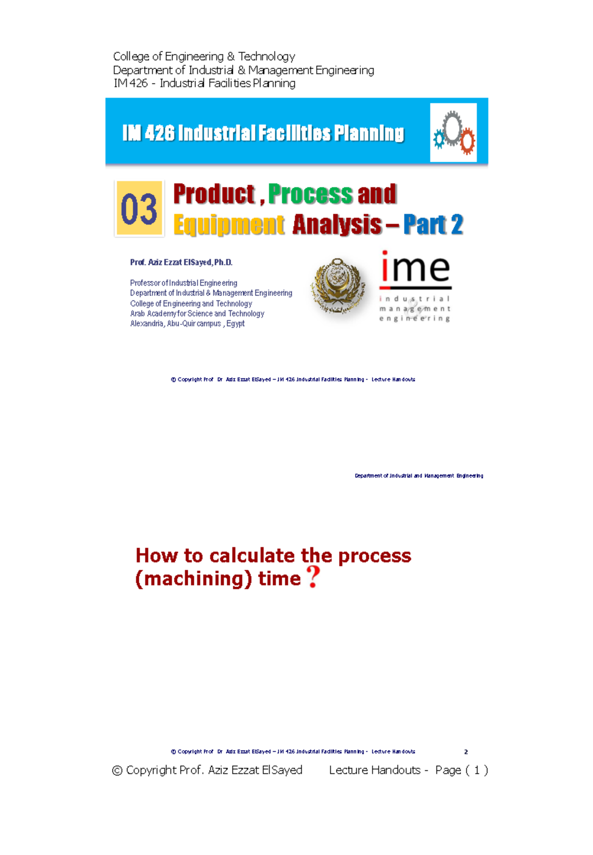 Machining Time - Department of Industrial & Management Engineering IM ...