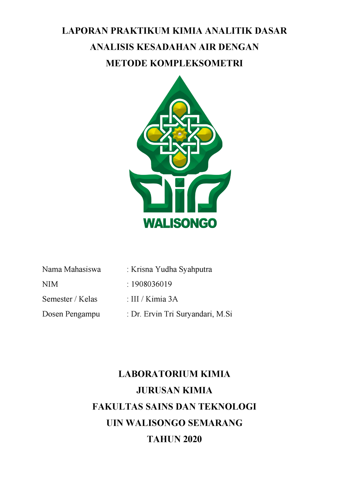 Laporan Praktikum Analisis Kesadahan Air Pdf Riset - Riset