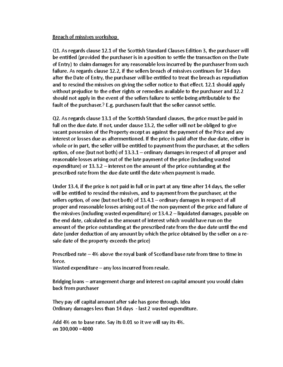 Breach of Missives letter to client, what remedies - Breach of missives ...
