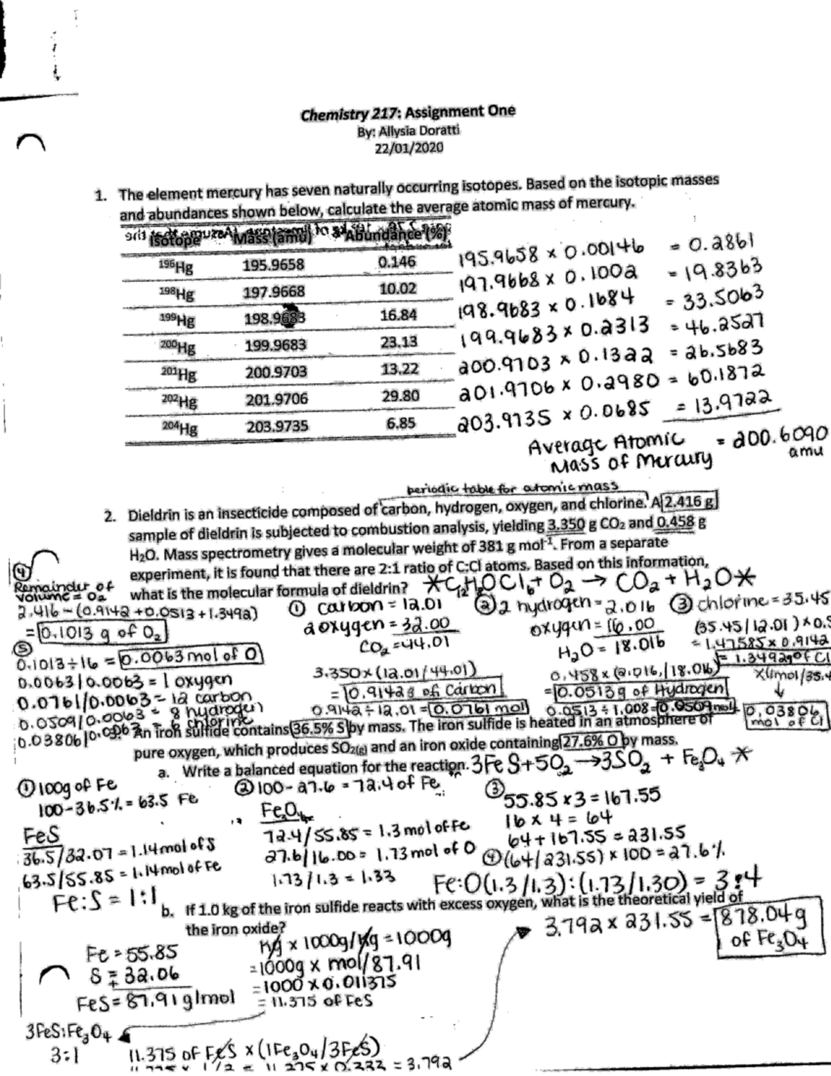 chem 217 assignment 1