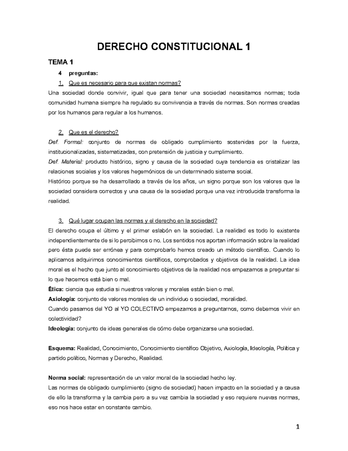 Derecho Constitucional 1 - DERECHO CONSTITUCIONAL 1 TEMA 1 4 Preguntas ...