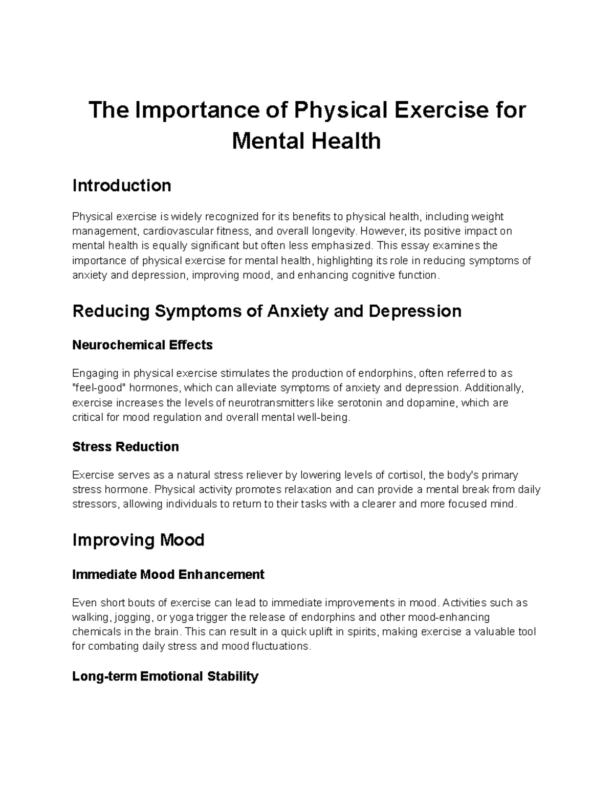 The Importance of Physical Exercise for Mental Health - The Importance ...