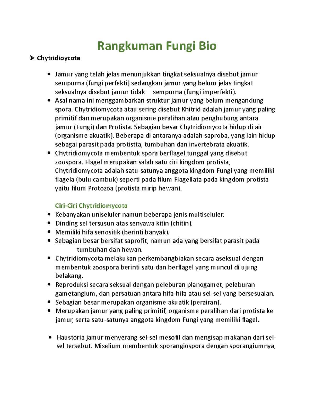 Bab Fungi - Rangkuman Fungi Bio Chytridioycota Jamur Yang Telah Jelas ...